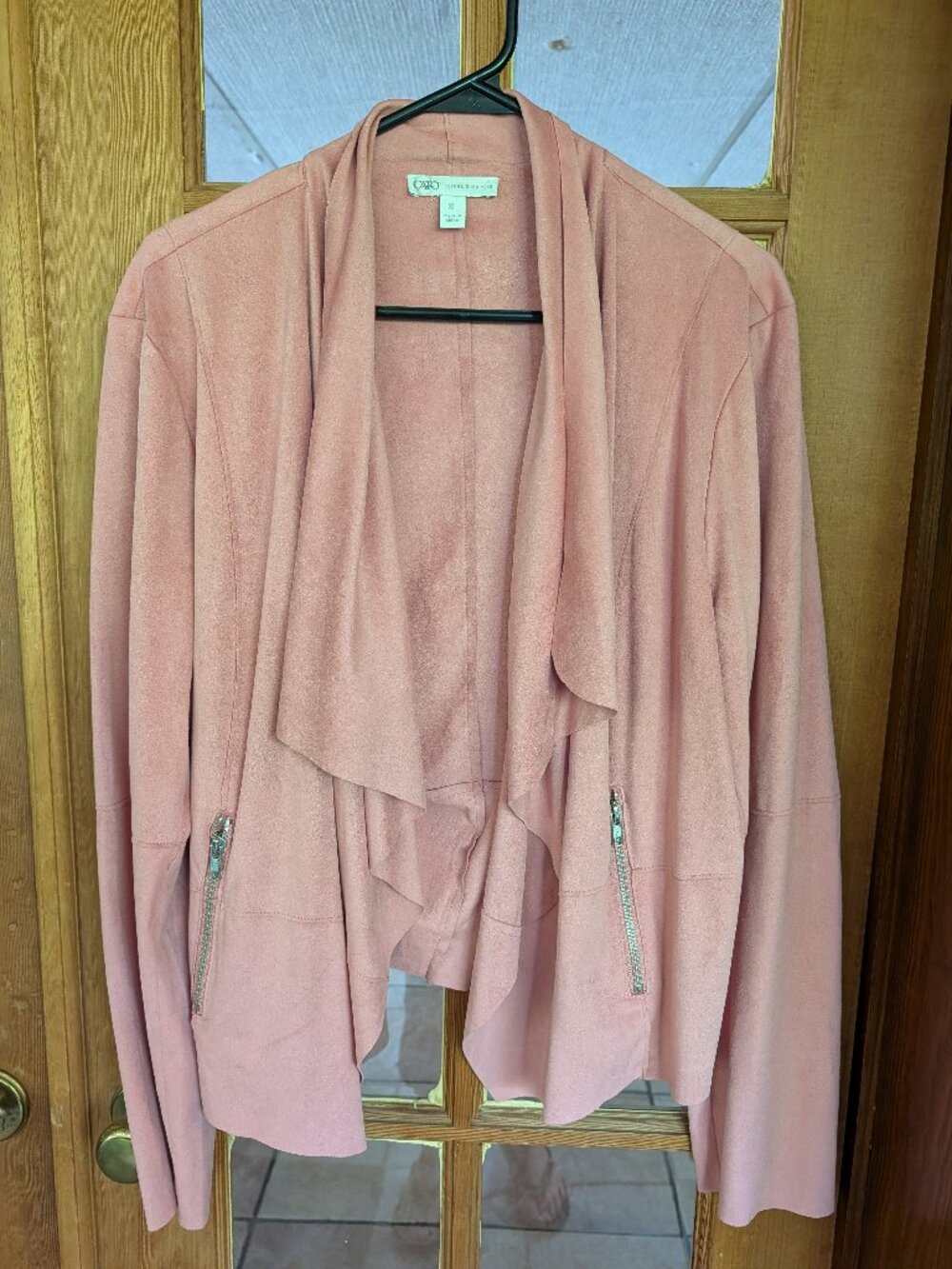 Pink Faux Suede Jacket W/Zipper Pockets